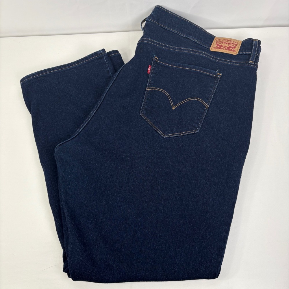 Levis Womens 724 High Rise Straight Jeans Dark Wash Blue Stretch Denim 24W